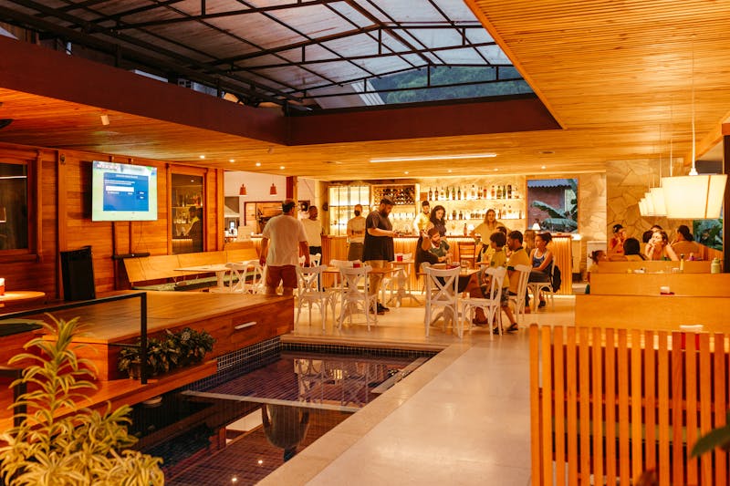 The stylish bar area inside Green Lantern Pizza